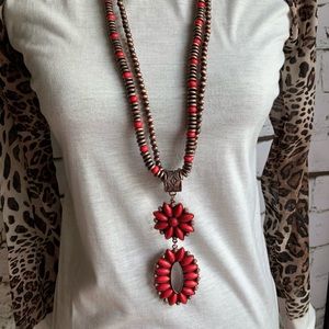 Western necklace red and copper